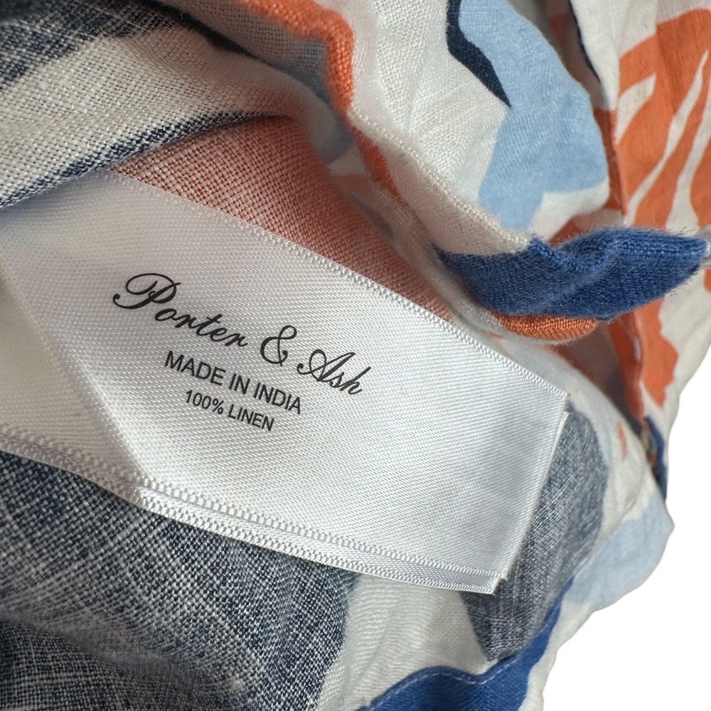 Porter & Ash Mens 100% Linen Shirt Abstract Blue Orange Summer Vacation Resort M - Picture 3 of 5